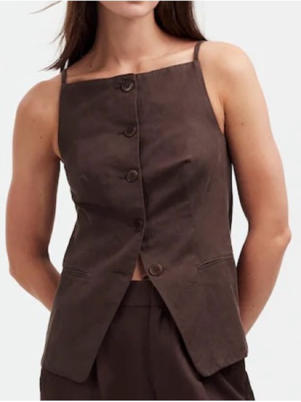 Madewell Harlow square neck Brown Button-Front Vest Top